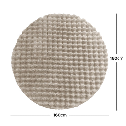 Armida 160cm Round Fluffy Faux Fur Bubble Rug in Beige, featuring a waffle-textured, circular design, laid flat on a white background, showcasing its soft, luxurious appearance and 160 cm diameter.