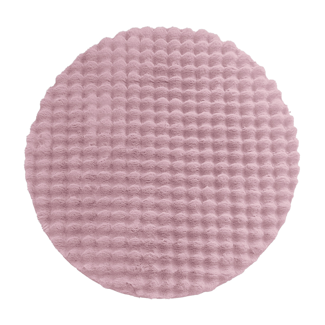 Armida 160cm Round Fluffy Faux Fur Bubble Rug in Dusty Pink, featuring a round, pale-pink, waffle-textured plush surface with a shaggy 3D bubble texture, resembling real rabbit fur.