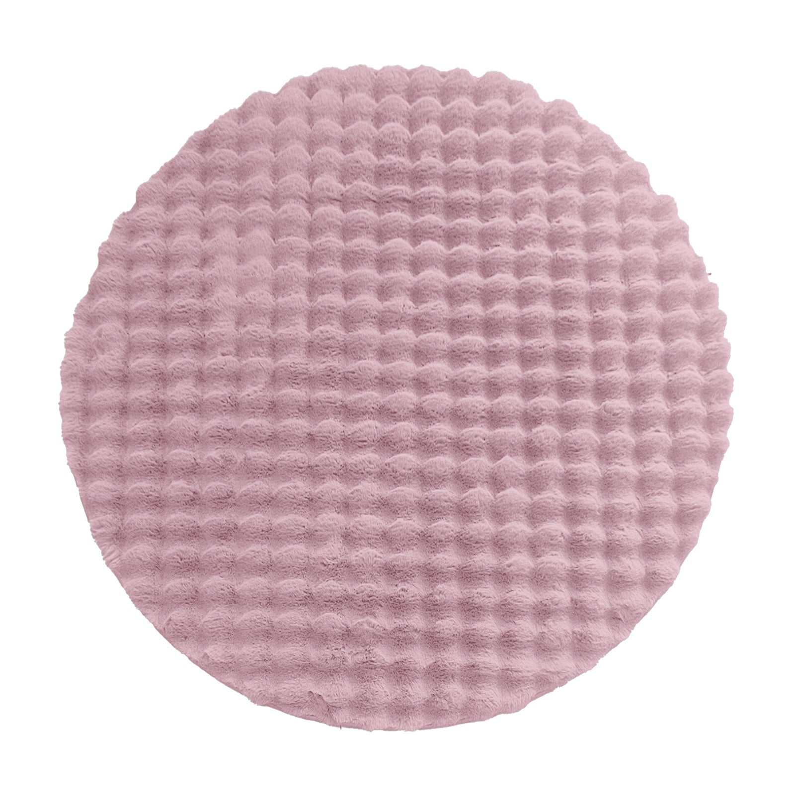 Armida 160cm Round Fluffy Faux Fur Bubble Rug in Dusty Pink, featuring a round, pale-pink, waffle-textured plush surface with a shaggy 3D bubble texture, resembling real rabbit fur.