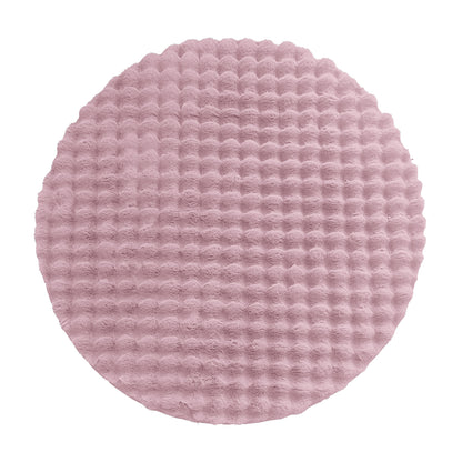Armida 160cm Round Fluffy Faux Fur Bubble Rug in Dusty Pink, featuring a round, pale-pink, waffle-textured plush surface with a shaggy 3D bubble texture, resembling real rabbit fur.