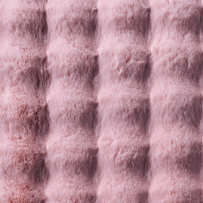 Armida 160cm Round Fluffy Faux Fur Bubble Rug in Dusty Pink, featuring a plush, tufted pattern of raised rectangular pillows, offering a cosy, luxurious, and textured appearance.