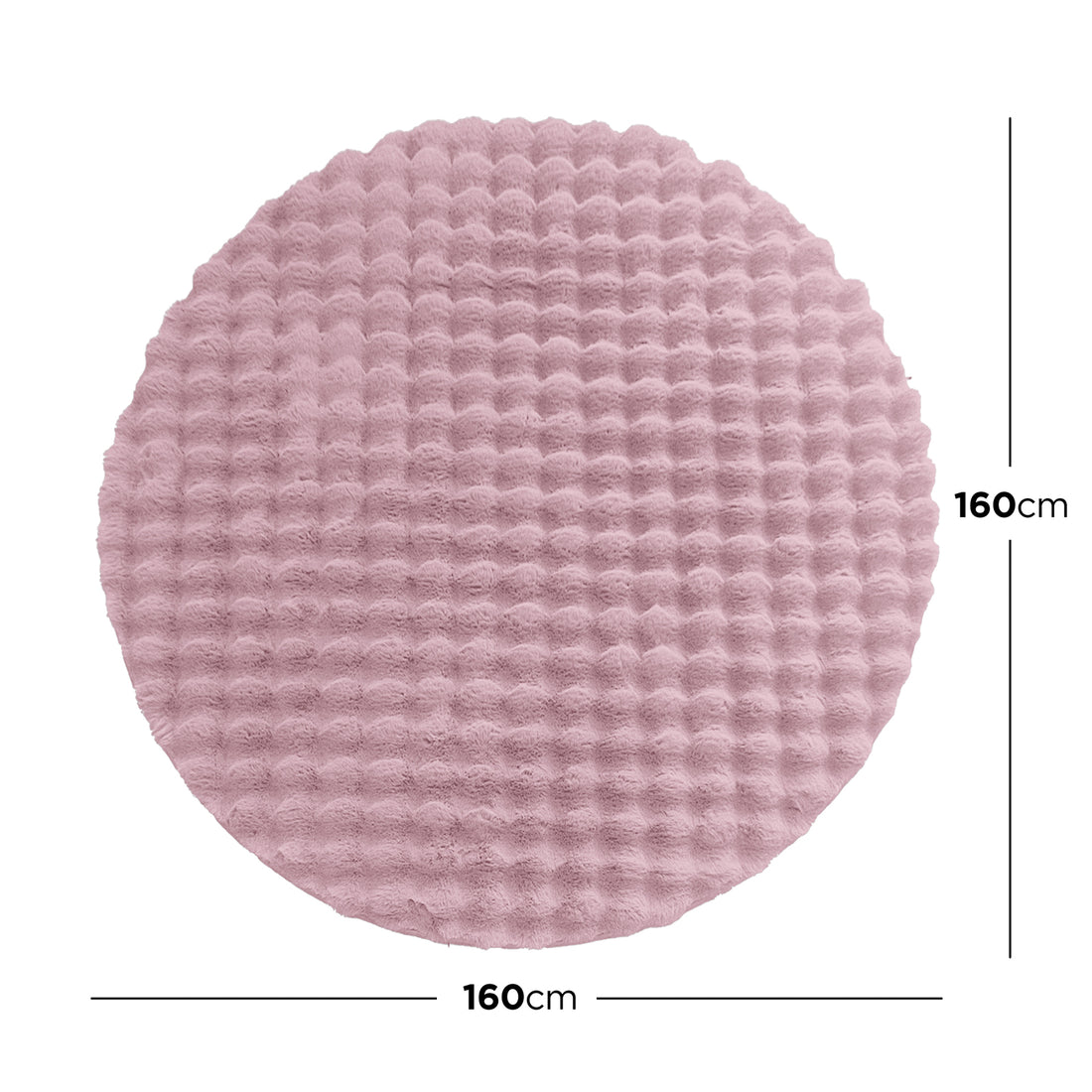 Armida 160cm Round Fluffy Faux Fur Bubble Rug in Dusty Pink, featuring a waffle-textured surface, creating a plush and cosy appearance suitable for playrooms or living spaces.