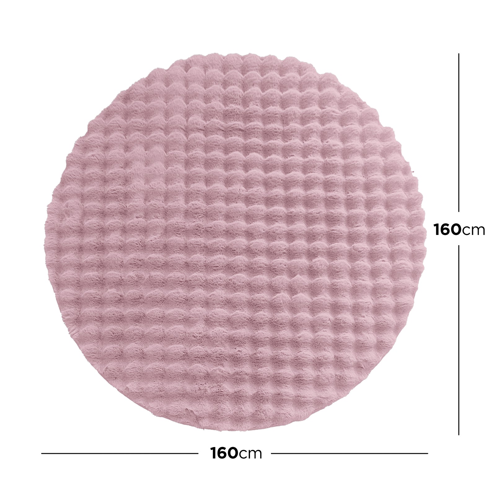 Armida 160cm Round Fluffy Faux Fur Bubble Rug in Dusty Pink, featuring a waffle-textured surface, creating a plush and cosy appearance suitable for playrooms or living spaces.