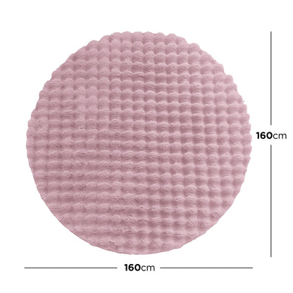 Armida 160cm Round Fluffy Faux Fur Bubble Rug in Dusty Pink, featuring a waffle-textured surface, creating a plush and cosy appearance suitable for playrooms or living spaces.