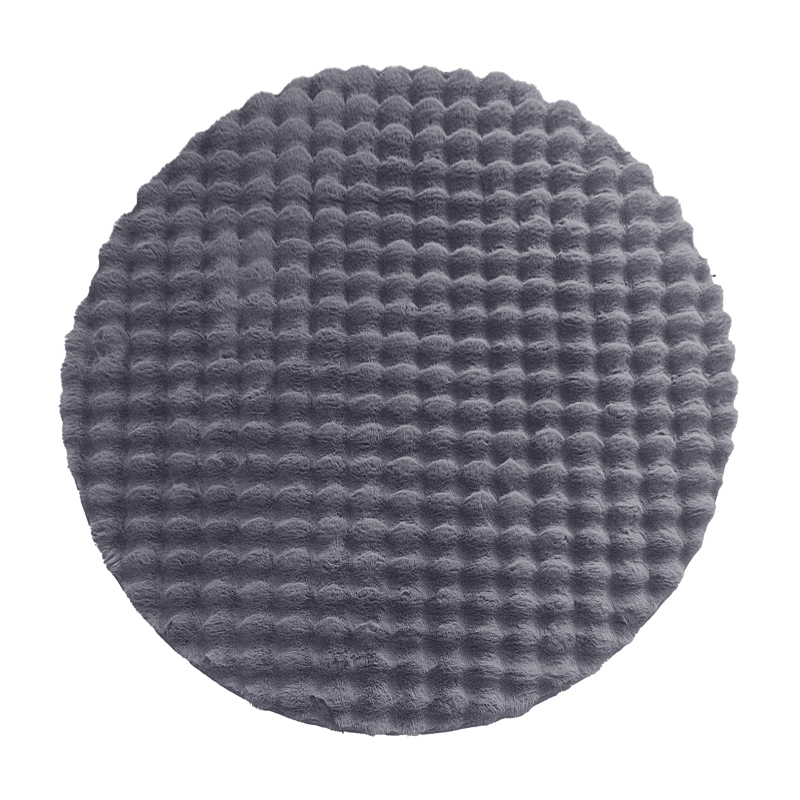 Armida 160cm Round Fluffy Faux Fur Bubble Rug in Grey, showcasing a plush, waffle-textured surface, ideal as a cozy accent piece with a luxurious, soft feel and non-slip backing.