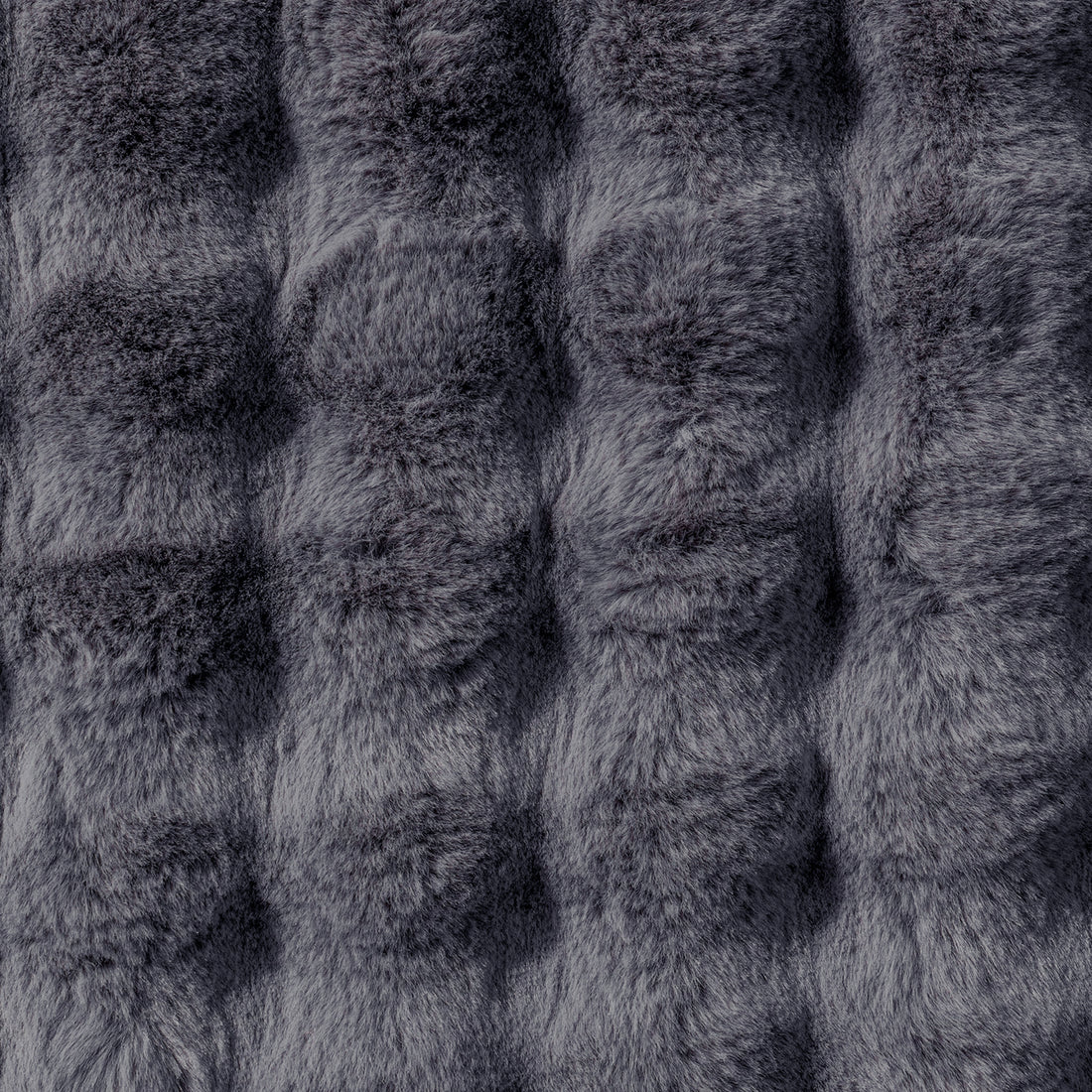 Armida 160cm Round Fluffy Faux Fur Bubble Rug in Grey, featuring a close-up view of its soft, quilted fur texture, resembling luxurious rabbit fur, highlighting its plush and comfortable appearance.