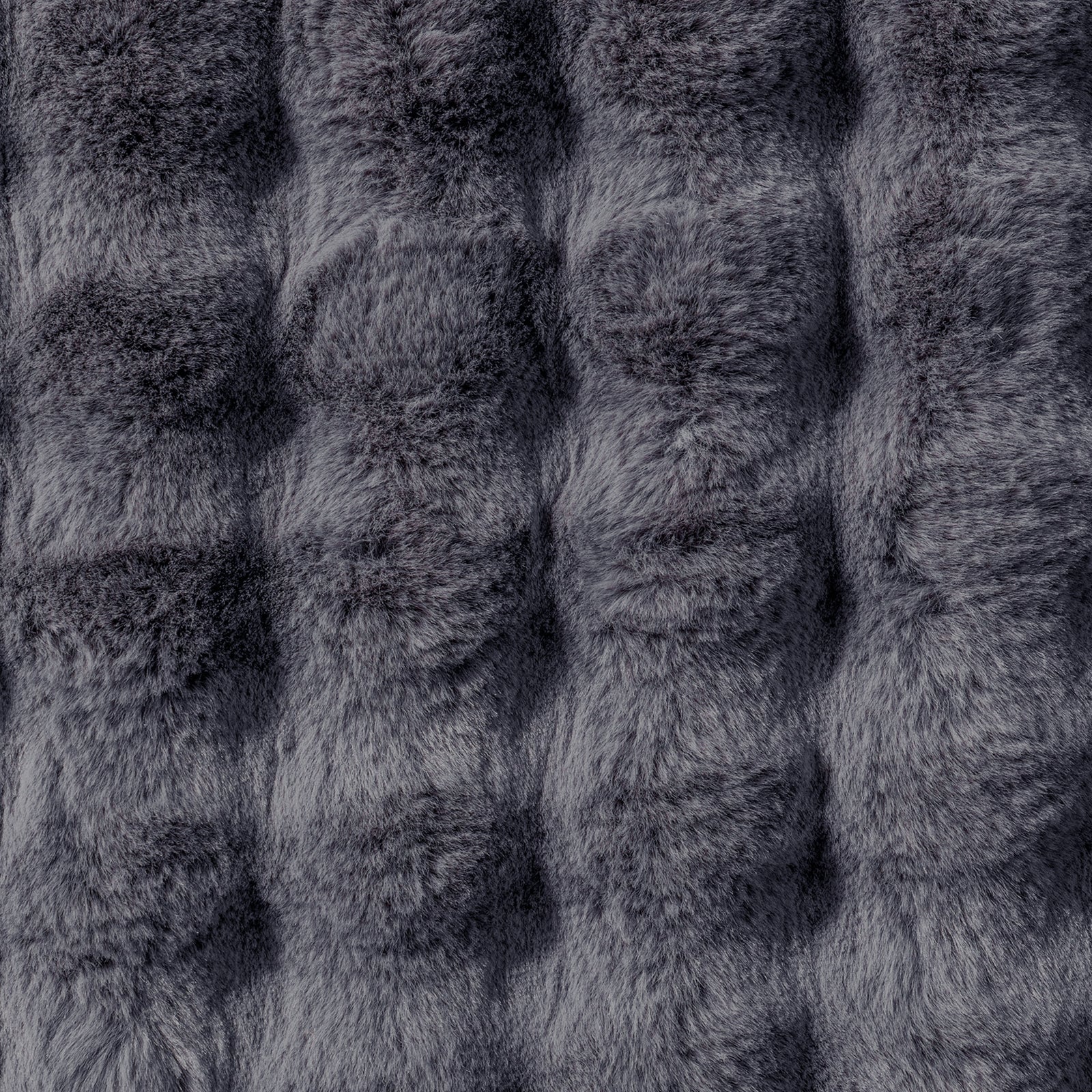 Armida 160cm Round Fluffy Faux Fur Bubble Rug in Grey, featuring a close-up view of its soft, quilted fur texture, resembling luxurious rabbit fur, highlighting its plush and comfortable appearance.