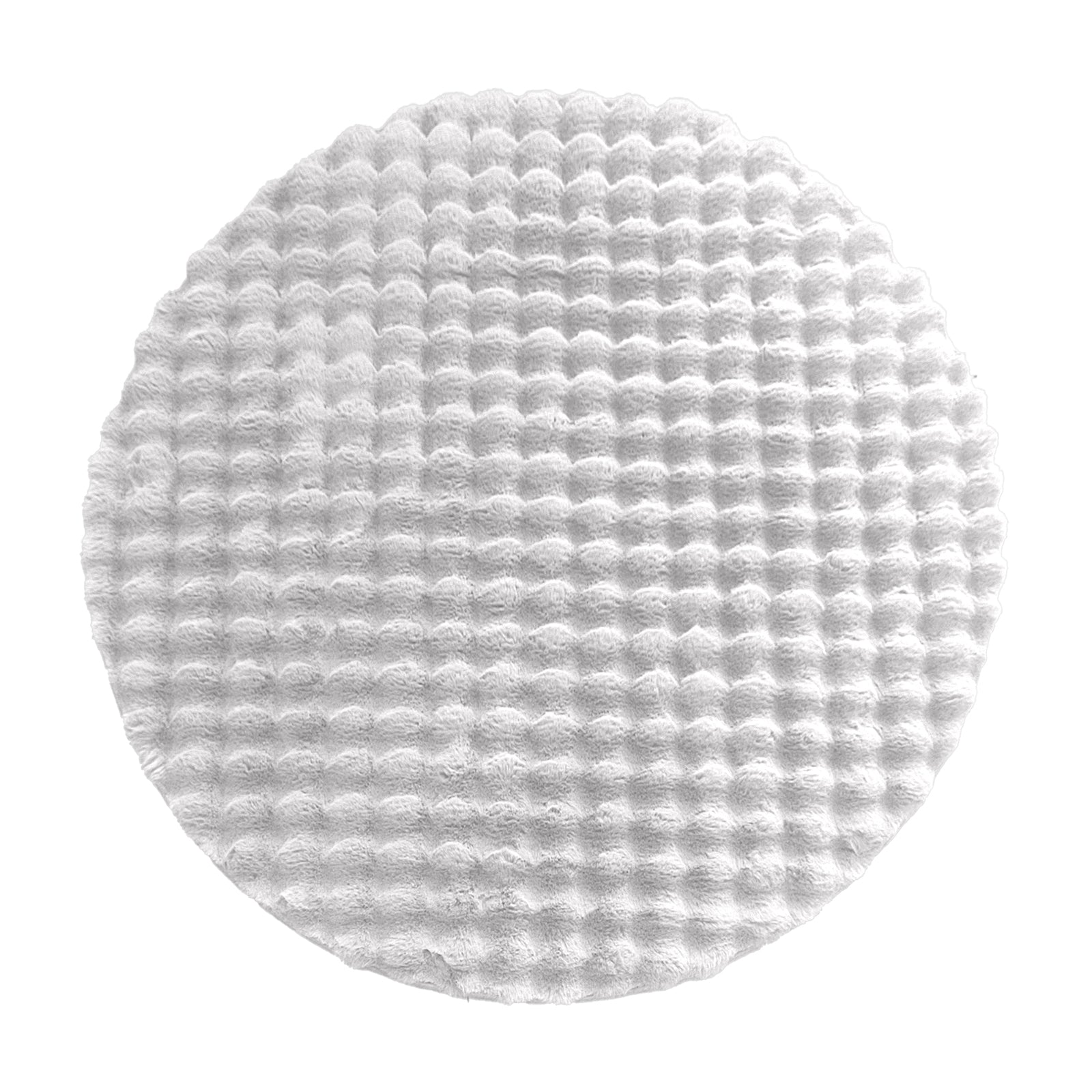 Round Armida 160cm Fluffy Faux Fur Bubble Rug in White with a soft, shaggy 3D bubble texture resembling rabbit fur, designed for comfort and style with a non-slip backing.