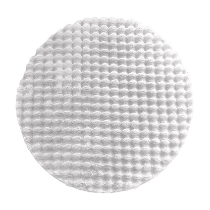 Round Armida 160cm Fluffy Faux Fur Bubble Rug in White with a soft, shaggy 3D bubble texture resembling rabbit fur, designed for comfort and style with a non-slip backing.