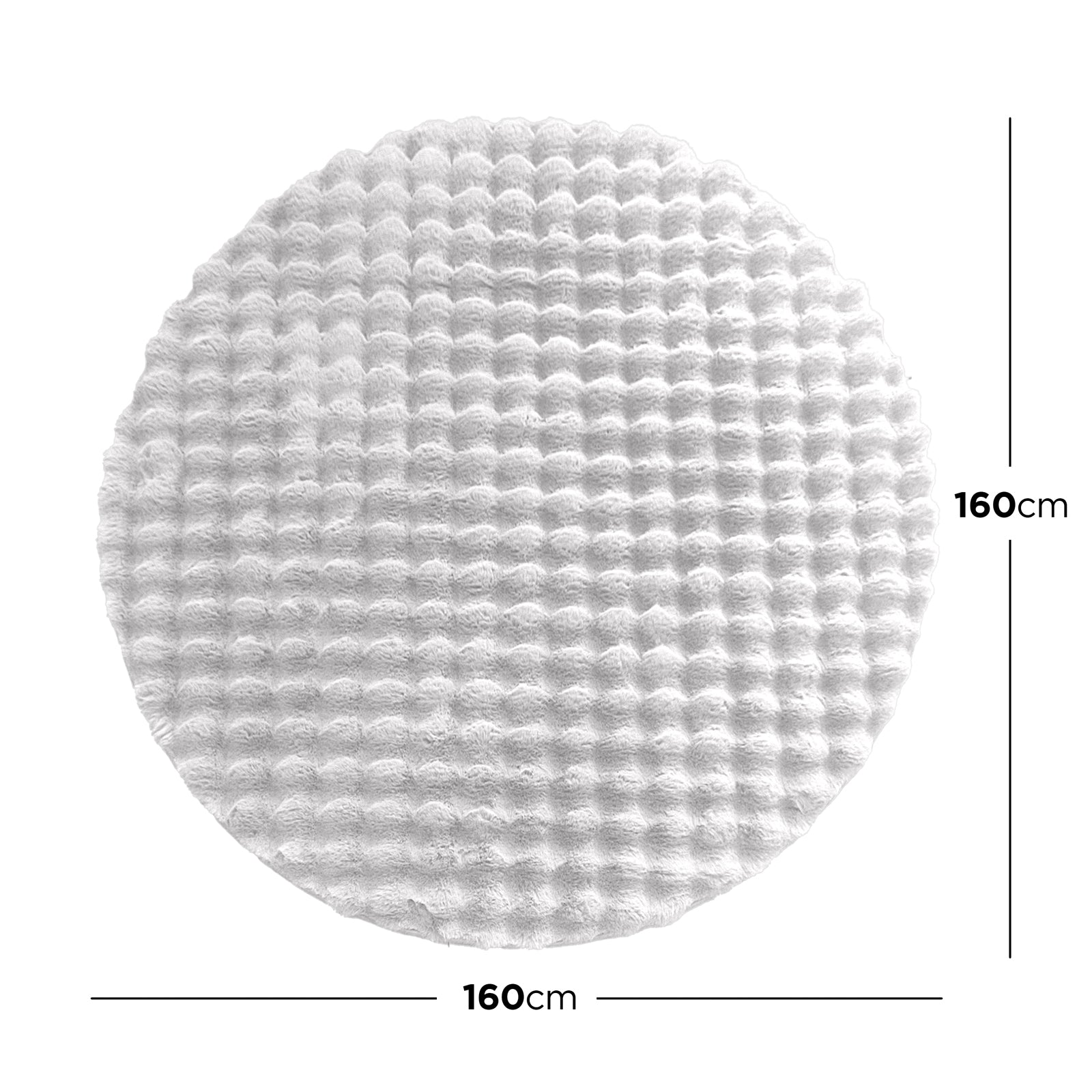 Armida 160cm Round Fluffy Faux Fur Bubble Rug in White, showcasing a plush waffle-textured surface with a 3D bubble pattern, designed for luxurious comfort and style in any room.