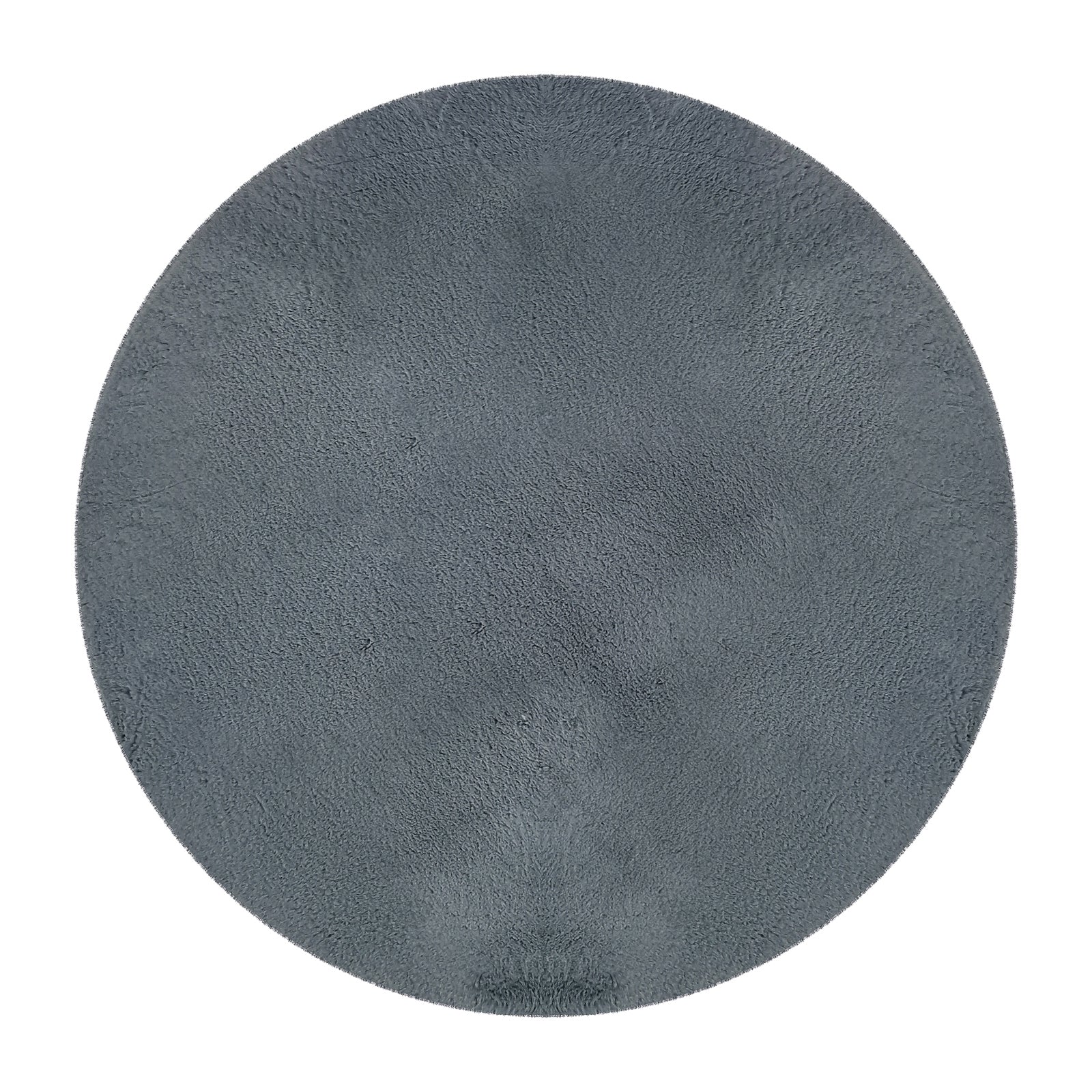 Azaliya Dark Grey Round Faux Rabbit Fur Rug 160cm, featuring a plush, shaggy pile and slate-gray color, ideal for adding luxury and comfort to modern, minimalist spaces.