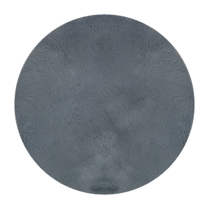 Azaliya Dark Grey Round Faux Rabbit Fur Rug 160cm, featuring a plush, shaggy pile and slate-gray color, ideal for adding luxury and comfort to modern, minimalist spaces.