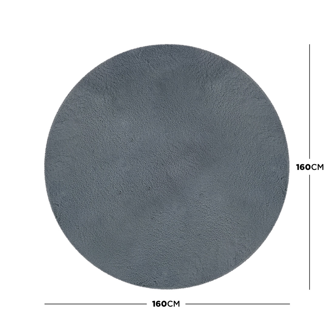 Azaliya Dark Grey Round Faux Rabbit Fur Rug 160cm, showcasing a simple, plush design in solid charcoal grey, laid flat with visible ruler markings indicating its 160 cm diameter, emphasizing its minimalist elegance.