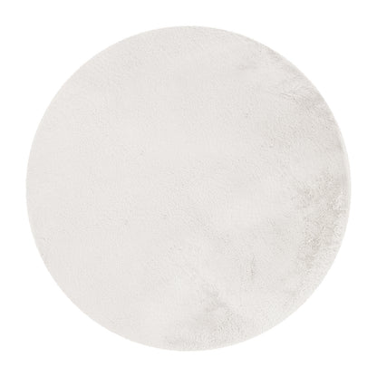 Azaliya 160x160cm Faux Rabbit Fur Floor Rug in Cream White, round and plush with a shag-style texture, exemplifying a modern minimalist design, perfect for enhancing the elegance and comfort of any room.