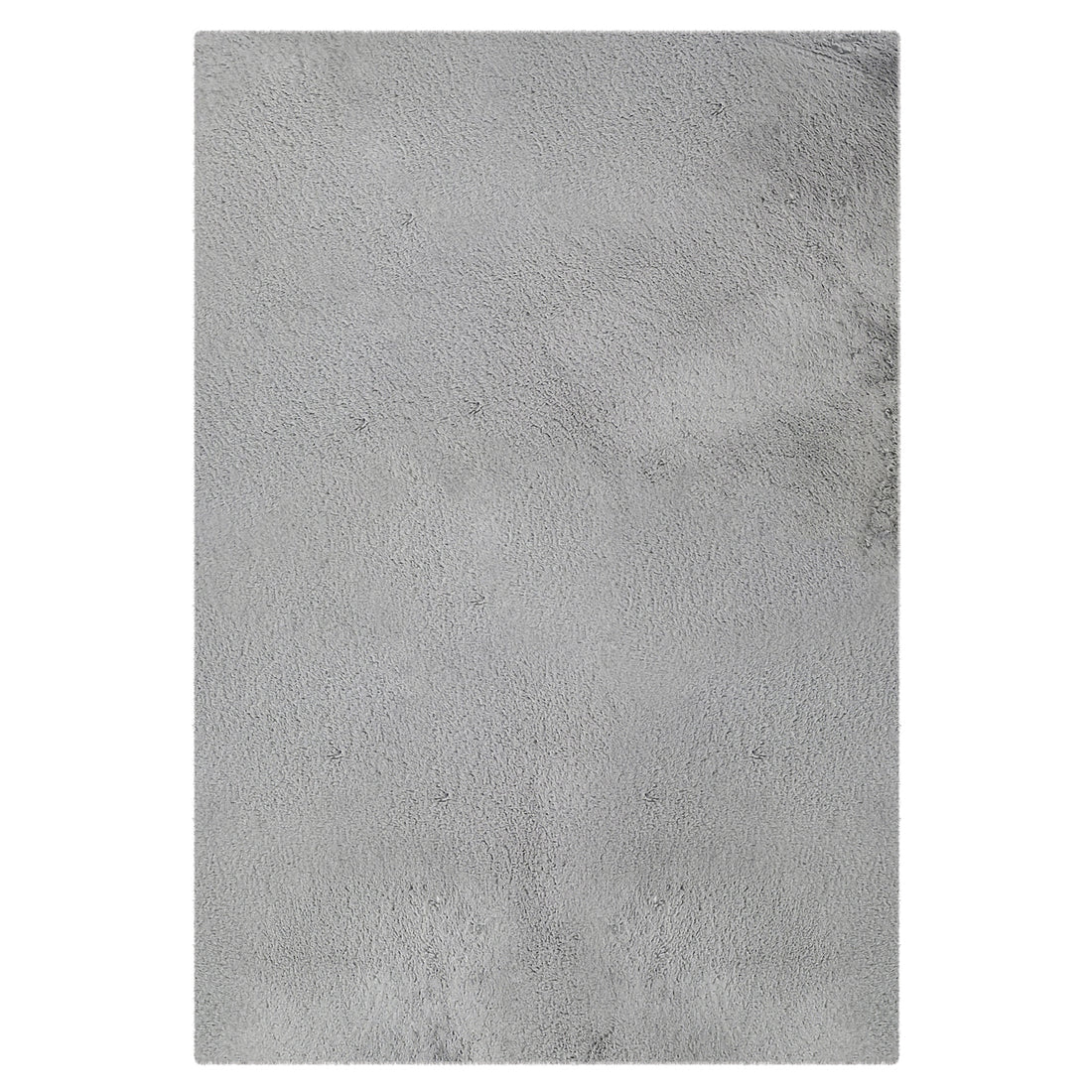 Azaliya 160x230cm Faux Rabbit Fur Floor Rug in Silver, showcasing a soft, short-pile texture in a light-grey rectangular field, resembling a close-up of a plush rug surface.