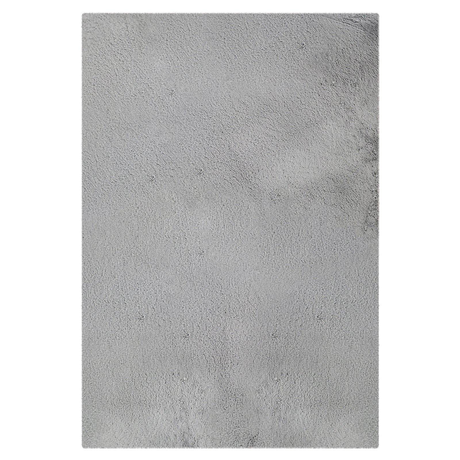 Azaliya 160x230cm Faux Rabbit Fur Floor Rug in Silver, showcasing a soft, short-pile texture in a light-grey rectangular field, resembling a close-up of a plush rug surface.