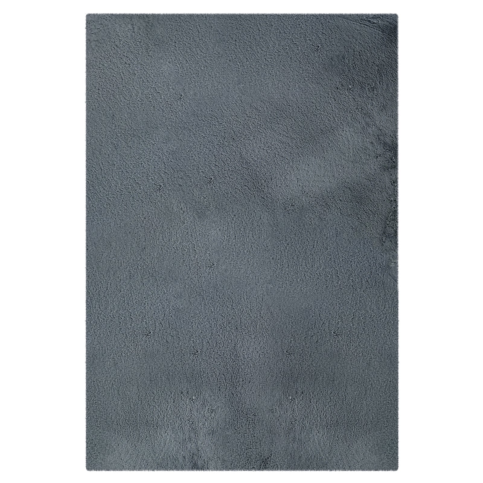 Azaliya Dark Grey Faux Rabbit Fur Rug 200x300cm, a plush, rectangular floor covering with a sleek, minimalist design, laid out flat on a white background, showcasing its soft texture and modern appeal.