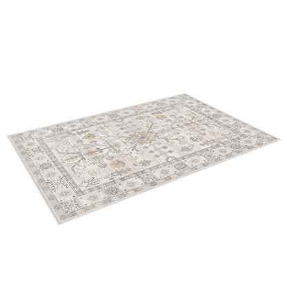 Bortan Persian Indoor Rug 120x180cm showcases a vintage-inspired distressed pattern with a central medallion and border, laid flat on a white background, highlighting its intricate design and muted tones.