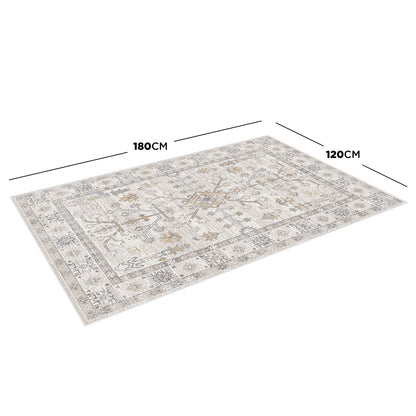 Bortan Persian Indoor Rug 120x180cm features a vintage-inspired floral/medallion pattern with a decorative border, shown from an angled perspective, highlighting its plush texture and durable, faux wool finish.