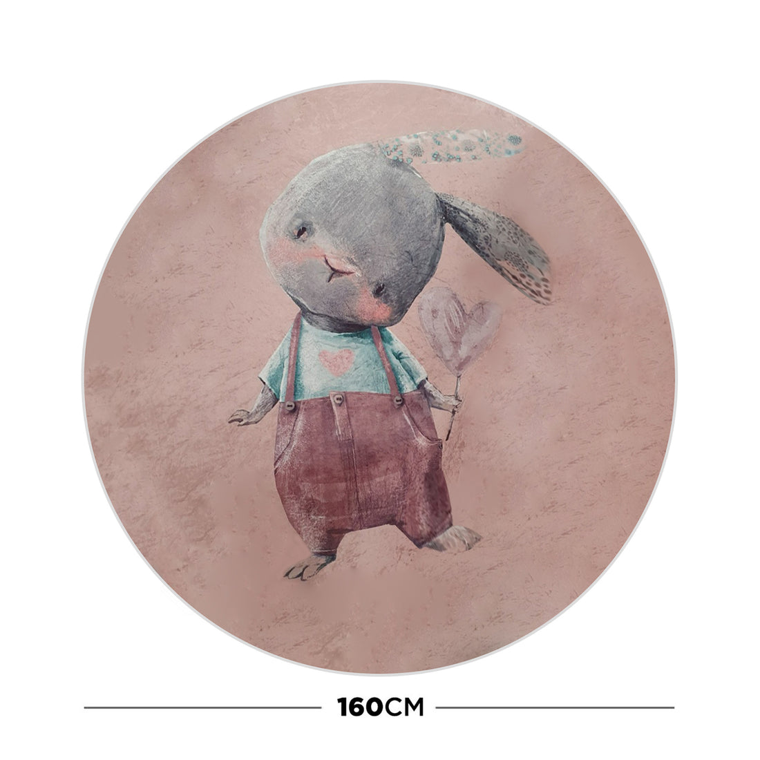 Bunny Rabbit Round Kids Rug 160x160cm features a retro cartoon bunny holding a lollipop, ideal for children's play areas, enhancing spaces with its playful design and anti-slip backing.