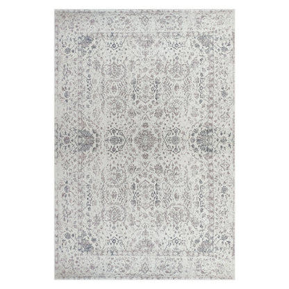 Cesco 120x180cm Small Tufted Persian Floor Rug featuring a distressed floral and medallion pattern on an ivory background with taupe and gray detailing, embodying traditional elegance and modern luxury.