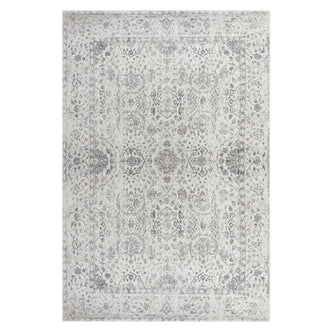 Cesco 160x230cm Polyester Persian Printed Indoor Floor Rug, top-down view showcasing a distressed medallion and floral motif with muted neutrals, highlighting its luxurious, vintage-inspired design on a cream background.