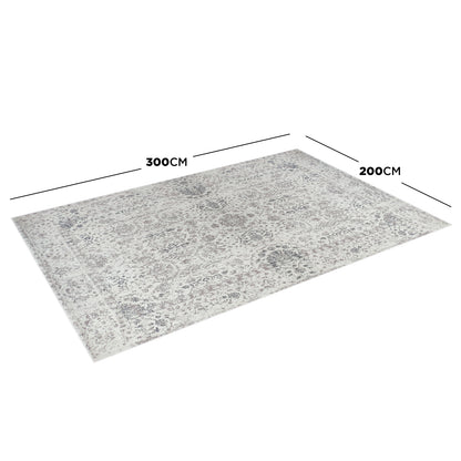 Cesco 200x300cm Polyester Persian Printed Indoor Floor Rug, featuring a large, flat-laid design with a subtle, distressed pattern in muted tones, displayed on a plain white background with labeled dimensions.