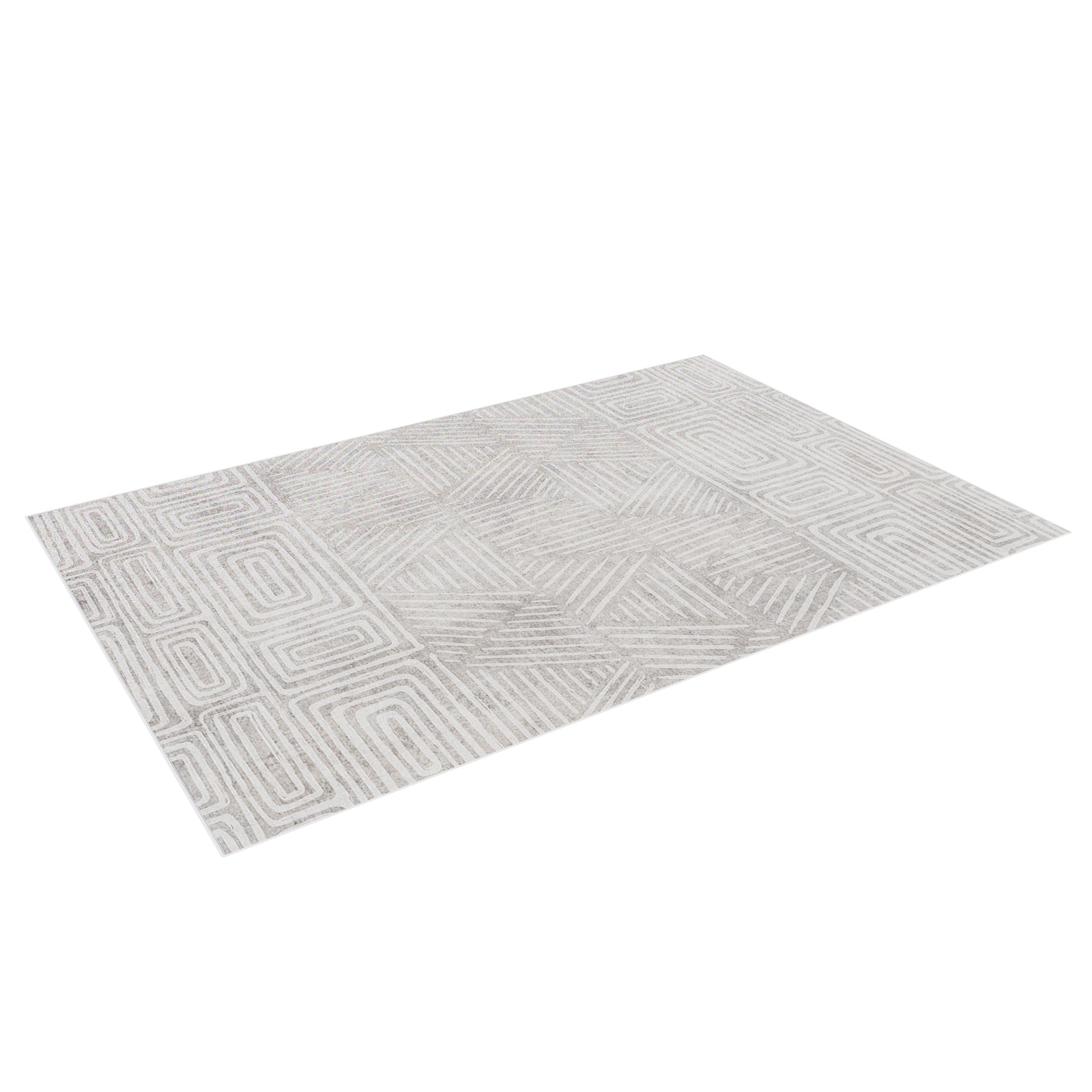 Duved 120x180cm Small Contemporary Indoor Floor Rug with off-white and pale gray geometric patterns and nested rectangular motifs, perfect for modern interiors.