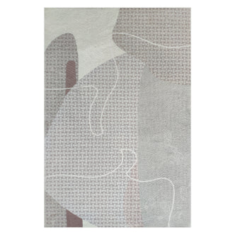 Elena Modern Abstract Tufted Rug 120x180cm features a neutral-toned basket-weave texture with bold shapes and white lines, showcasing a contemporary design perfect for modern interiors.