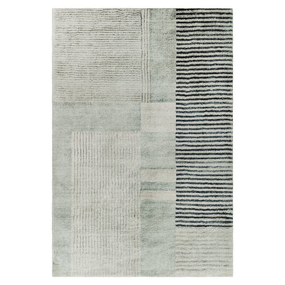 Elimas 200x300cm Soft Contemporary Printed Floor Rug features a modern abstract patchwork with linear textures, offering a stylish and comfortable addition to any room.