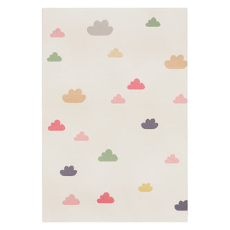 Evane Cloud Colourful Kids Rug 160x230cm features a cream surface with pastel cloud patterns, creating a playful and cozy atmosphere, perfect for children's rooms or play areas.