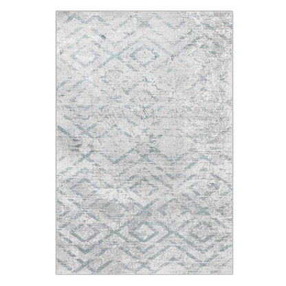 Foldvik Art Contemporary Rug 160x230cm features a close-up of its intricate pattern, showcasing the soft, tribal-inspired design with interwoven motifs, highlighting its modern aesthetic suitable for various decors.