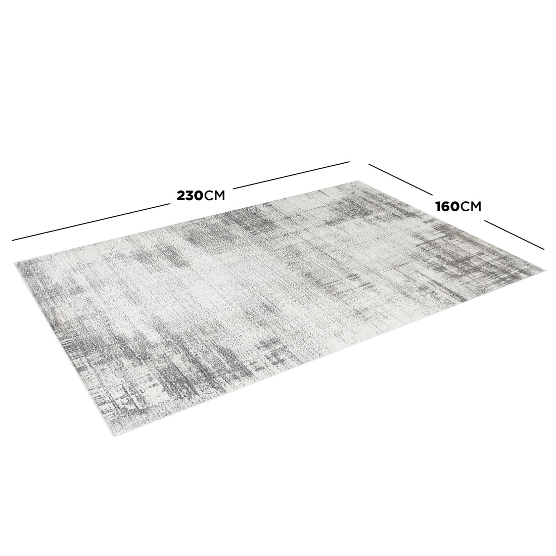 Franco 160x230cm Medium Tufted Contemporary Indoor Rug displayed on white background, featuring abstract grey-on-white pattern; dimension lines indicate size.