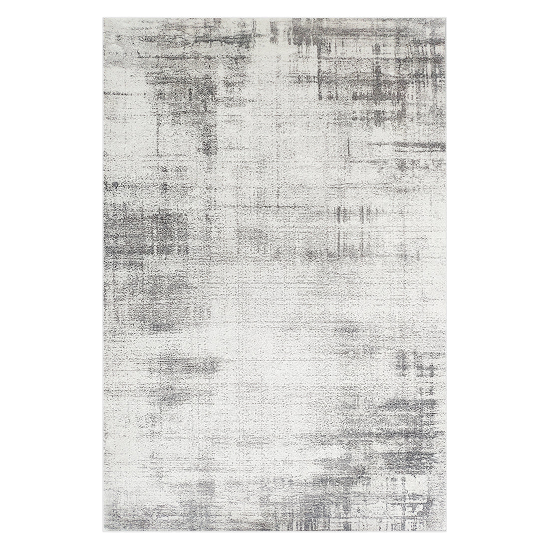Franco 200x300cm Large Tufted Contemporary Indoor Rug features a distressed abstract pattern with grey brush strokes on an off-white backdrop, offering a modern and plush design for any space.