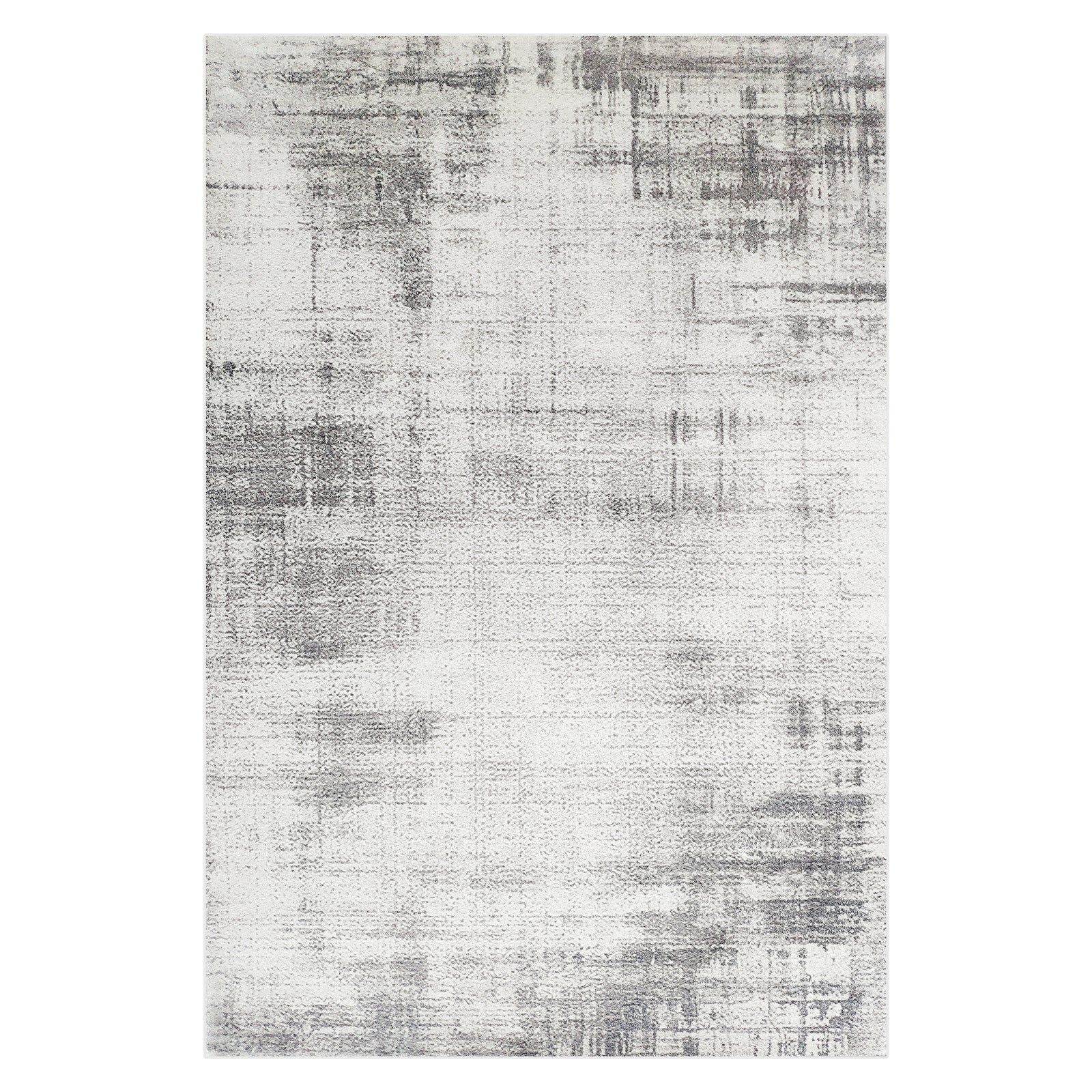 Franco 200x300cm Large Tufted Contemporary Indoor Rug features a distressed abstract pattern with grey brush strokes on an off-white backdrop, offering a modern and plush design for any space.