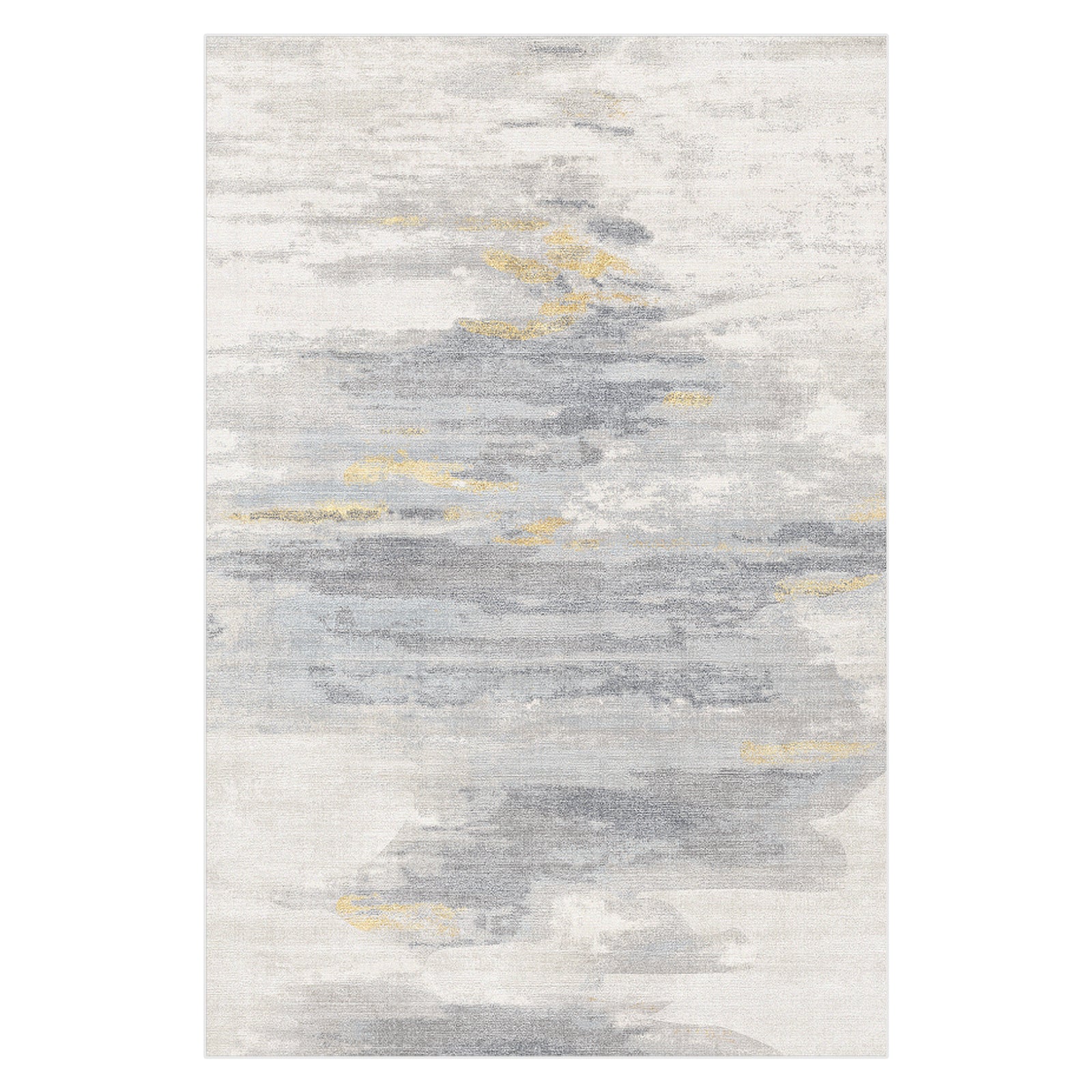 Getbo 160x230cm Medium Modern Indoor Floor Rug with a light gray and off-white abstract watercolor pattern, accented by soft gold brush strokes, creating a contemporary and luxurious aesthetic.