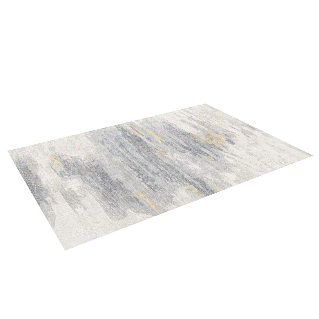 Getbo 160x230cm Medium Modern Indoor Floor Rug featuring an abstract pattern in gray and off-white with subtle mustard streaks, laid flat against a white backdrop, showcasing its painterly design.