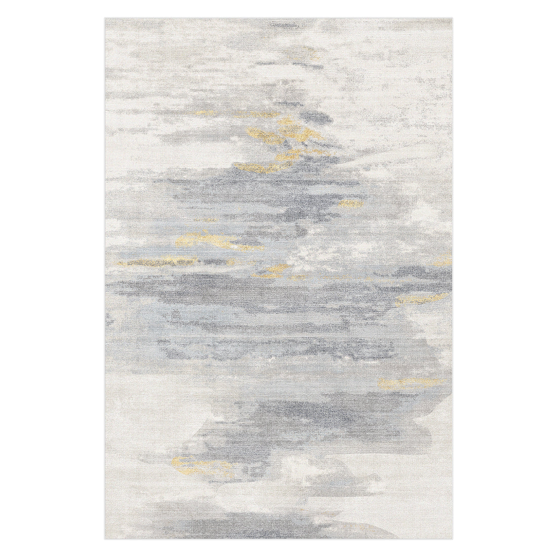 Getbo 200x300cm Large Modern Indoor Floor Rug with a watercolor pattern, featuring light gray and off-white hues, accented by pale blue and subtle gold brush strokes.