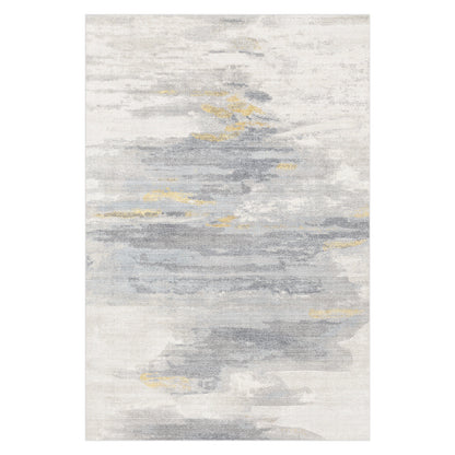 Getbo 200x300cm Large Modern Indoor Floor Rug with a watercolor pattern, featuring light gray and off-white hues, accented by pale blue and subtle gold brush strokes.