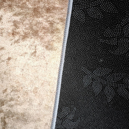 Close-up of the Giraffe 120x180cm Small Kids Printed Indoor Rug, showcasing its velvety fabric top, stitched border, and non-slip rubber backing with grippy dots, ensuring stability and comfort.