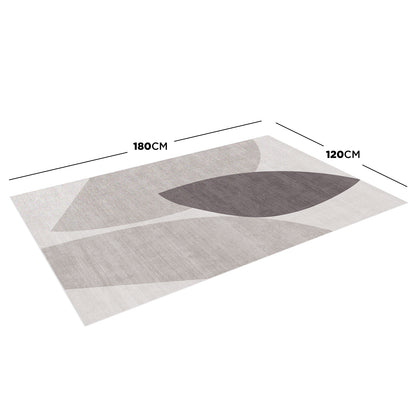 Glote 120x180cm Small Abstract Indoor Floor Rug with an abstract leaf-like pattern in neutral tones, displayed against a white background with dimension arrows showing its size.