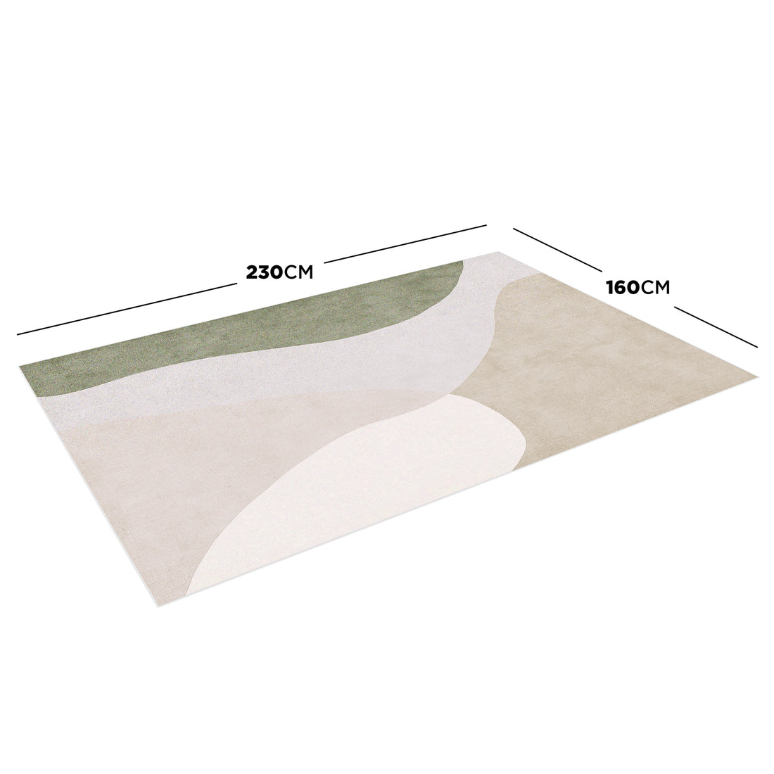 Gonas 160x230cm Medium Abstract Indoor Floor Rug featuring a modern pattern with soft, organic shapes in muted tones, displayed flat with dimensions marked, highlighting its plush texture and elegant design.