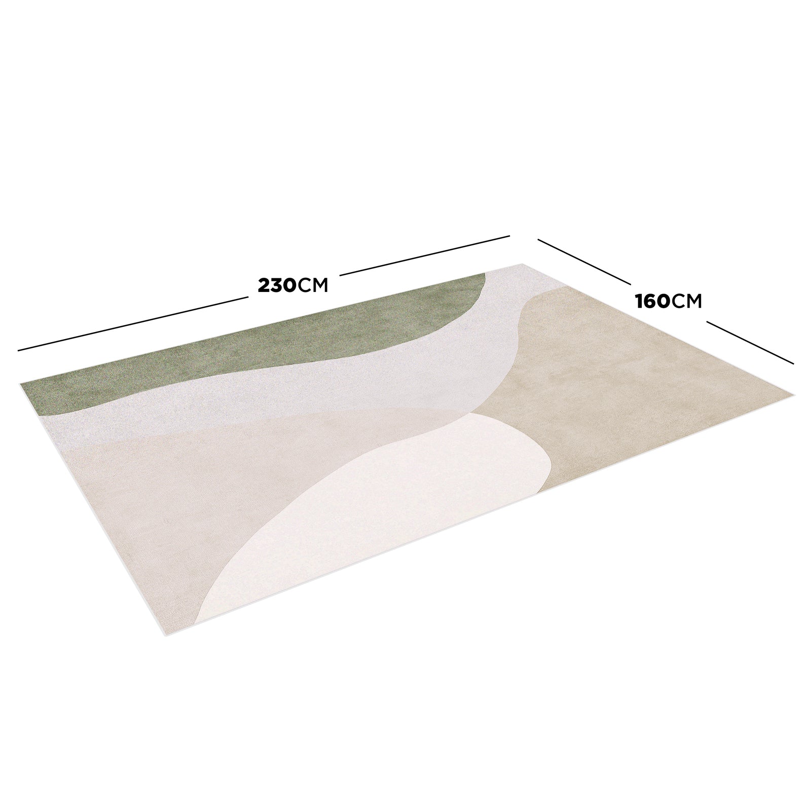 Gonas 160x230cm Medium Abstract Indoor Floor Rug featuring a modern pattern with soft, organic shapes in muted tones, displayed flat with dimensions marked, highlighting its plush texture and elegant design.