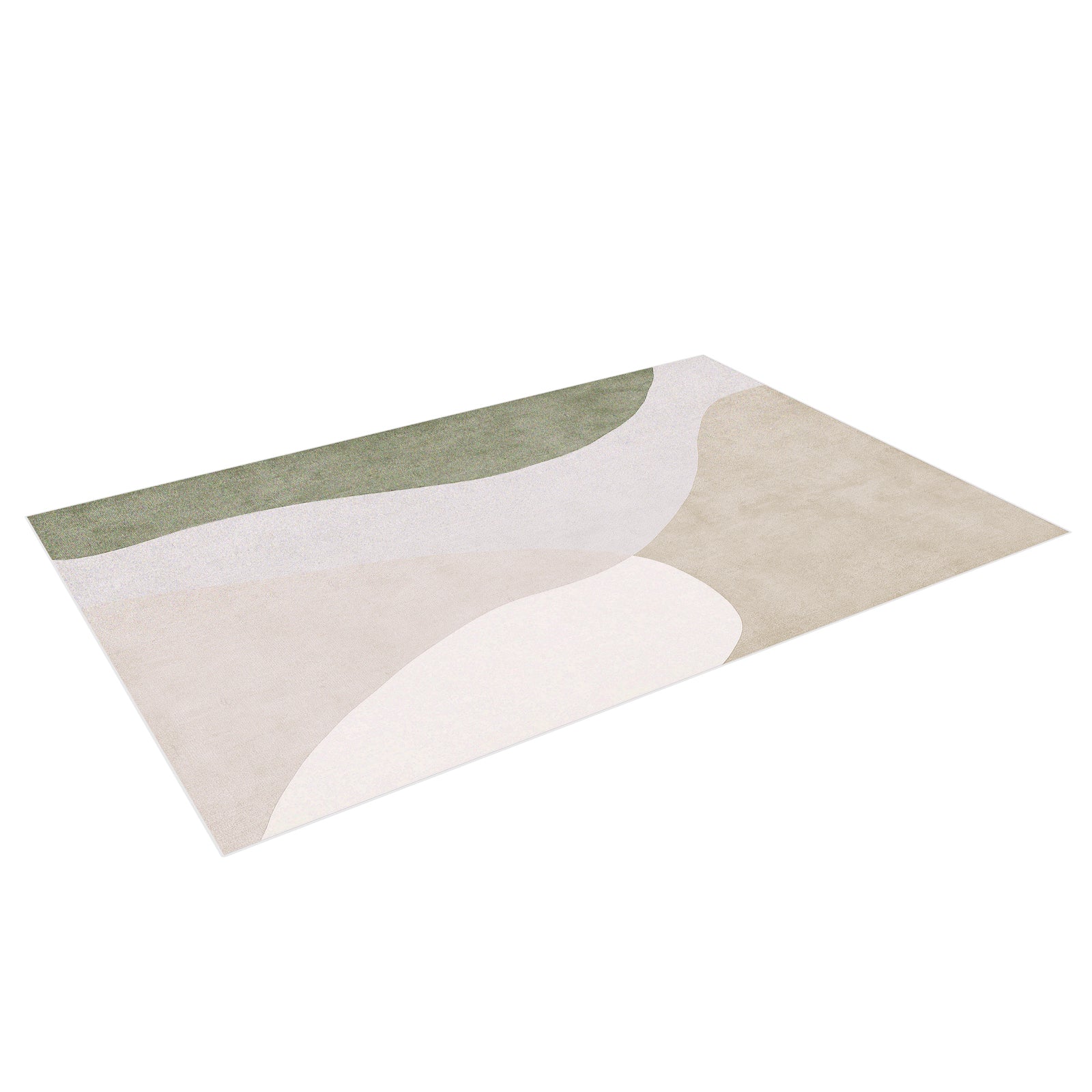 Gonas 200x300cm Large Abstract Indoor Floor Rug features an organic-shaped color-block pattern in muted tones, viewed from an angled overhead perspective on a white background.