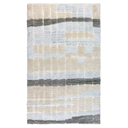 Isaac 200x300cm Abstract Wool Blend Handwoven Shag Rug featuring a tufted, shag-pile style with a subtle grid and horizontal stripes, showcasing its textured, handwoven craftsmanship and modern abstract design.