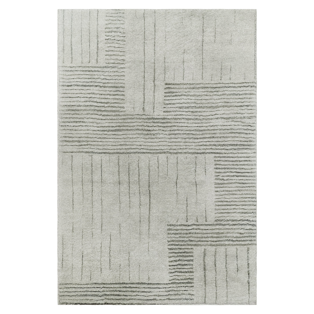 Jabeza Soft Contemporary Printed Rug 120x180cm, featuring a modern design with a 12mm pile. The close-up highlights its durable polyester texture and anti-slip cotton-blend backing, ideal for various home settings.