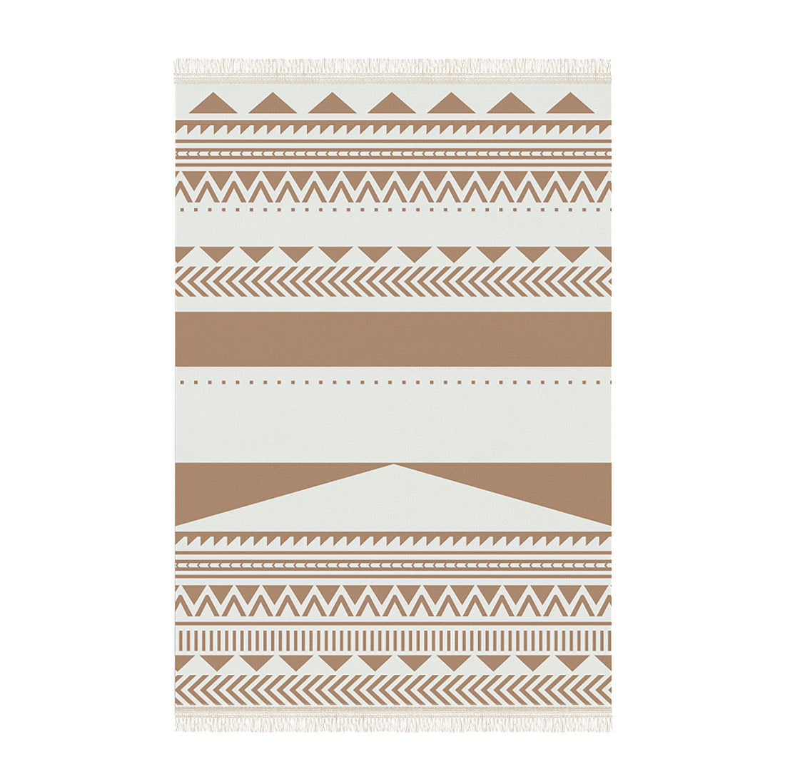 Kaley 200x300cm Woven Cotton Blend Tasseled Indoor Rug features neutral-toned geometric patterns with fringed edges, adding contemporary elegance to any room.