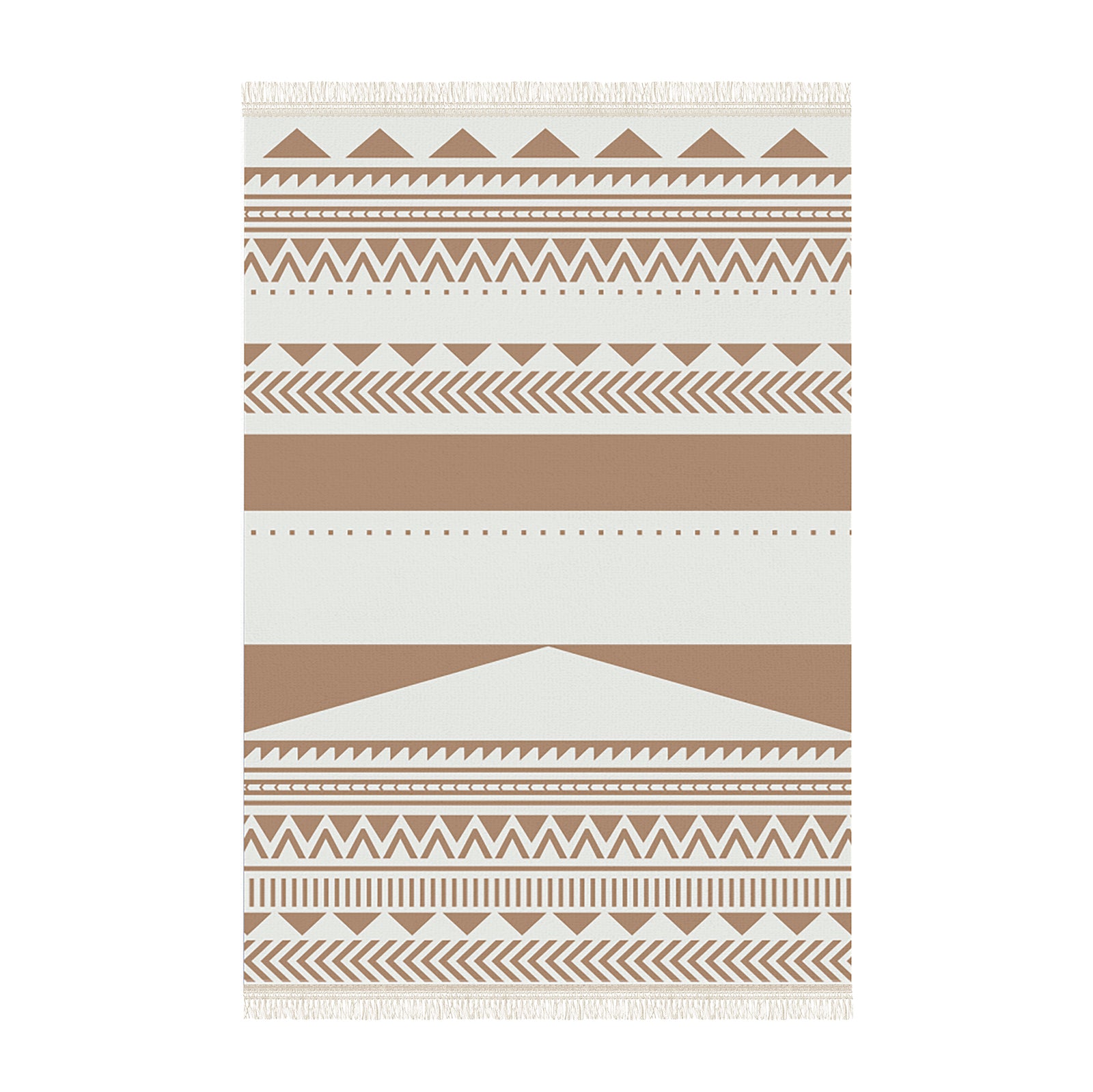 Kaley 200x300cm Woven Cotton Blend Tasseled Indoor Rug features neutral-toned geometric patterns with fringed edges, adding contemporary elegance to any room.