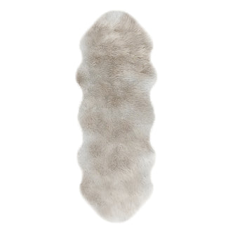 Kalina White & Tan Shaggy Fur Rug 60x180cm, showcasing a long, fluffy texture, laid out as a stylish floor runner or decorative throw, exuding softness and luxury with its sheepskin-style appearance.