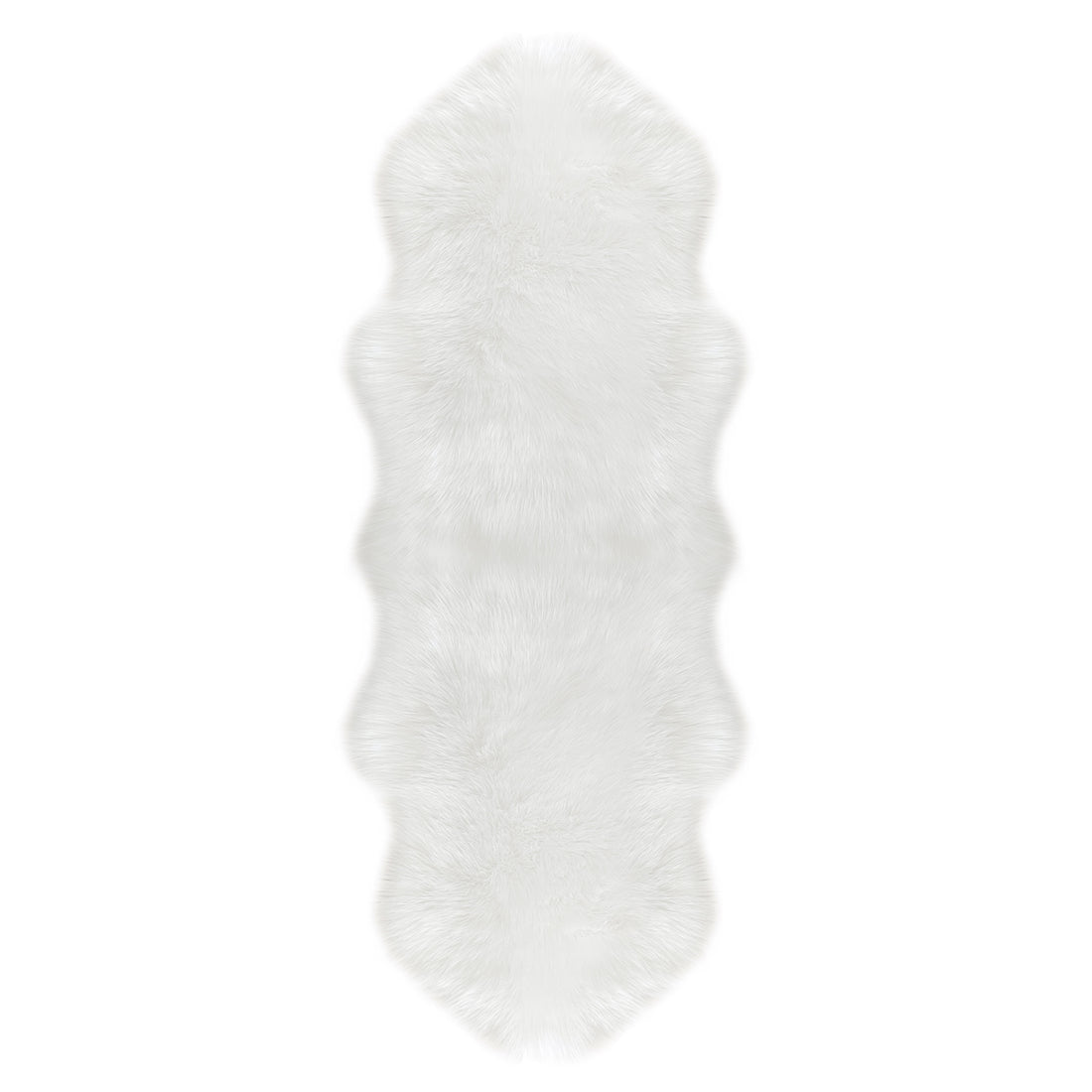Kalina White Shaggy Fluffy Fur Rug 60x180cm, featuring a plush, long-pile texture that resembles sheepskin, laid on a plain background, showcasing its luxurious softness and inviting appearance.
